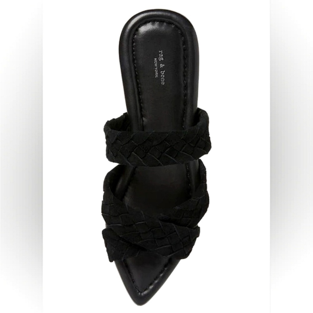 Rag & Bone Lewis Pointed Toe Slide Sandal Black Leather & Genuine Suede - Picture 2 of 6